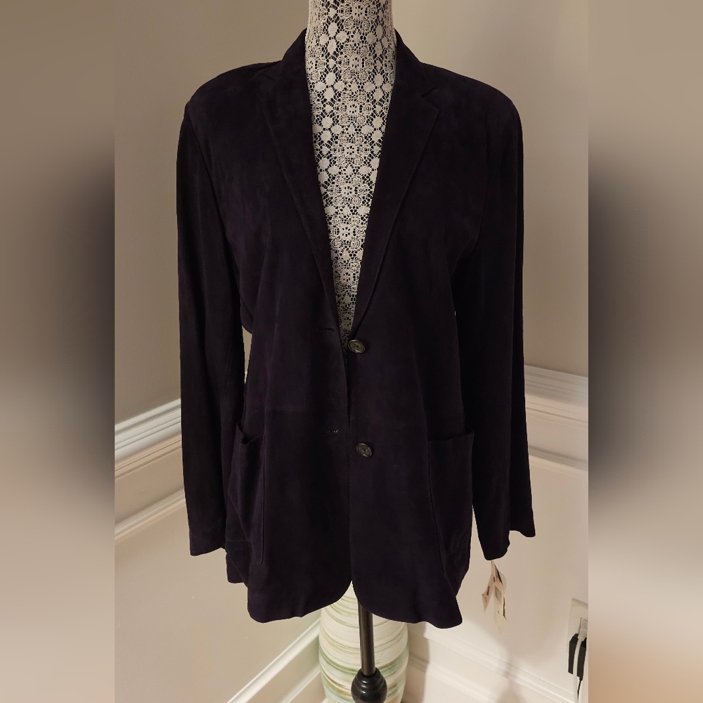 New With Tags Ralph Lauren Deep Eggplant Purple Leather/Suede Jacket Size M